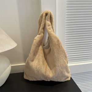 Cute Fluffy Tote Bag Autumn Winter Large Capacity Single Shoulder Fashionable Versatile Handbag Youth Casual Magnetic Buckle Closure