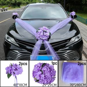 White Purple Hydrangea Wedding Car Hood Flower Tulle Main Bridal Car Decoration Just Married Head Car Floral Married Ornament