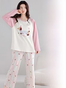 Miiow | Pure Cotton Sleepwear Womens Spring Autumn Long Sleeve Summer Short Sleeve Cartoon Sweet Home Clothes With Chest Pad
