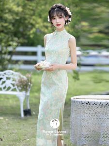 Green Sleeveless Modern Cheongsam Dress Fresh Youthful Style