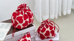 Heart Print Drawstring Cosmetic Bag | Makeup Organizer Pouch | Travel Toiletry Storage Bag | Large Capacity