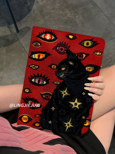 เคส iPad รุ่น iPad9 รุ่นใหม่ปี 2022 ทรงหนังสือสีแดง ลายแมว ป้องกันการตกหล่น แบบครอบเต็ม พร้อมช่องใส่ปากกา Pro11 สำหรับ Apple Air5 Mini6