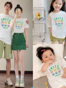 Fashionable Summer Short Sleeve Family Matching T-Shirts for Parents And Children Vacation Beach Casual Cotton Kids Clothes