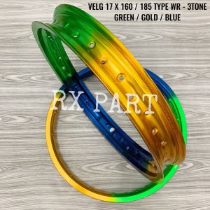VELG / PELEK RING 17 X 160 / 185 TYPE WR - 3TONE UNTUK MOGE  BEBEK SERTA MATIC ( GREEN / GOLD / BLUE ) Barang sesuai dengan yg ada di foto