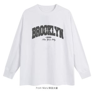 Áo Thun Dài Tay Mars from Dành Cho Cặp Đôi Cổ Tròn in Chữ Phong Cách Retro Rộng Rãi Thường Ngày Mùa Thu Dài Tay Dài Vừa Phải
