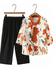 Fashionable Summer Outfit Set Short Sleeve T-Shirt Stylish Middle-Aged Mom Clothes Grandmother Top Mothers Day Apparel