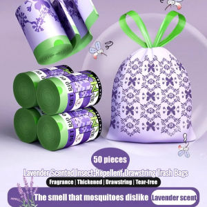 50pcs Scented Drawstring Trash Bags Thickened Large Fragrant Garbage Bags with Handles Insect-Repellent Trash Bag