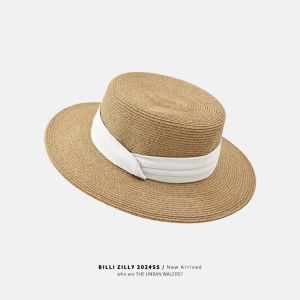 BILLI ZILLY | Summer 2025 New Style Womens Straw Hat Beachside Sunshade French Flat-Top Woven Outdoor Anti-Uv Hat Elegant Casual Vintage