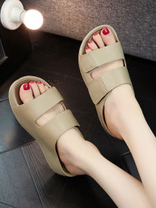 Soervimy 2025 New Womens Fashionable Thick Heel Slip-On Shoes Waterproof Bathroom Anti-Slip Home Wear Casual Flat Sandals