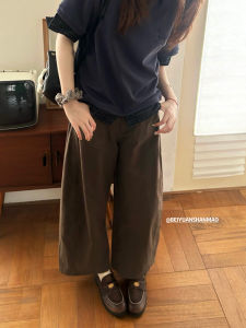 VOUSALME Coffee Color Wide Leg Pants Women Loose Straight Casual Trousers High Waist Button Novel Polyester Fiber