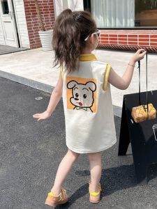 Girls Summer Dress Vest Sleeveless Dopaamine Polo Skirt Casual Cartoon Anime A-Line Skirt for Ages 3-14 Princess Style Dress
