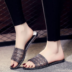 Dép Đế Phẳng Bằng Nhựa Trong Suốt Pha Lê Mùa Hè Cho Nữ Dép Đi Biển Trong Nhà Chống Trượt Dép Đế Bằng Đế Bằng