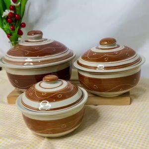 ถ้วย ชาม เซรามิก ถ้วยฝาปิด ถ้วยเซรามิค เข้าไมโครเวฟได้ ลายเถาวัลย์น้ำตาล 4-7นิ้ว