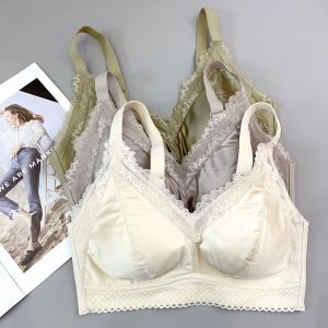 New Arrival 917 Satin Seamless Latex Intimates Womens Small Chest Gathered without Steel Ring One Piece Plaid Breathable Bra