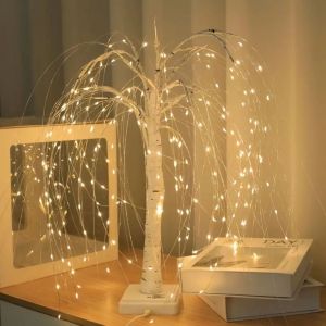 192-LEDSparkling Willow Tree Bonsai -Festive Artificial Christmas Decor - Enchanting Fairy Lights for PartyHome Bedroom & Shelf