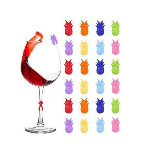 Reusable Silicone Wine Glass Charms Drink Marker Pineapple Tag Glass Identifiers for Bar Party Cocktail Champagne