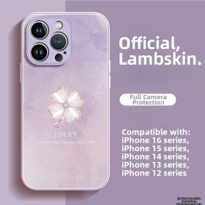 SHUXIE | Leather Phone Case with Clover Design for iPhone 16 17 Pro Max 15 Plus 14 11 - Shockproof