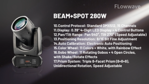 Flowwave 280W Moving Head Disco Light Party 24 Prism 14 Gobo 11 Color Sound Activated Beam Light with Ring