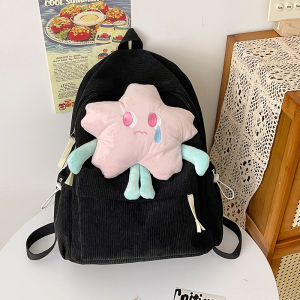 กระเป๋าเป้สะพายหลังผ้ากำมะหยี่ลายดาวน่ารักสำหรับผู้หญิง ความจุขนาดใหญ่ กระเป๋าใส่หนังสือสำหรับนักเรียนมัธยมปลายและมหาวิทยาลัย กระเป๋าผ้ากำมะหยี่สีสันสดใส