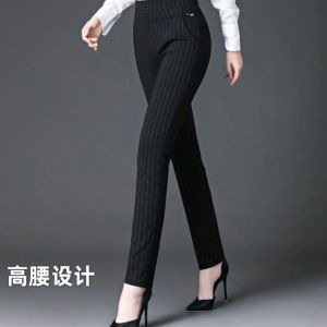 Authentic suit pants for women professional work high waisted straight tube pants for middle-aged mothers black casual pants fashionable small flared split pants