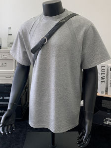 Large Size 300 Pounds Spliced Deconstructed Short Sleeve T-Shirt Men Summer Shoulder Drop Half Sleeve Simple Ice Sensation American Trend Fitness