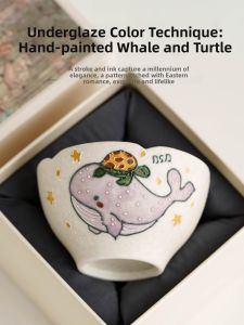 JISU | Ceramic Personal Teacup with Rock Mineral and Whale Turtle Pattern