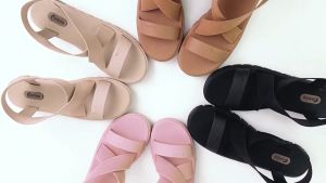 Official Amkha shop Sandal Tali Wanita CAMOU SCARLET Sandal Flat Anti Slip Bahan Full Karet