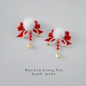 คลิปผมรูปดอกไม้เชิงน้ำเงินโบราณสำหรับเด็กผู้หญิง คลิปผมทรงกระดุมดอกไม้เชิงน้ำเงินสำหรับเด็กผู้หญิง เครื่องประดับผมเด็ก ชุดกวางตุ้ง