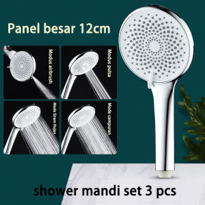 Shower Head Panel Besar 12cm Kepala Shower Kamar Bertekanan 500% 4 mode pengaturan aliran air Berhenti dengan Satu Tombol Panel Besar Pemasangan Tanpa Bor Hand Shower Tekanan Tinggi Penyangga Shower Selang Shower 1.5m