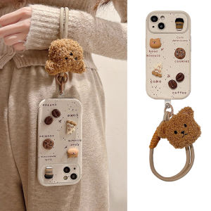 Full Cover 3D Coffee Bear Phone Case for iPhone Apple 17Promax 16 13 Anti-Fall 14Plus 12 Apple 15Pro New Max Lanyard XS Womens 7 Toy 8 Soft Shell