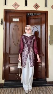Zize Outer Tunik Brukat Sapto Full Payet/Outer Tunik Brukat Wanita/Tunik Sillang/Baju Hari Raya Kondangan Wisuda Bridesmaids