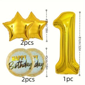 32 Inch Gold Large Numbers Balloon 0-9 Birthday Party Decorations with star and Happy Birthday Balloon Foil Mylar Big Number Ba