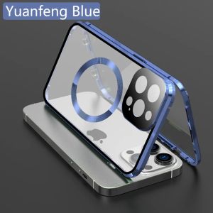 Phone Case for IPhone 12 13 14 15 16 Pro Max 16E 360° with Lens Full Protection Magnetic Metal Frame + Double Sided Glass Cover