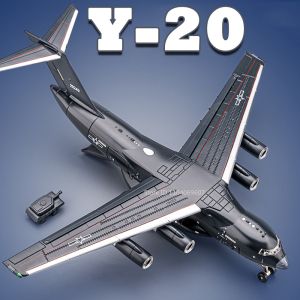 1:180 Y-20 Transport Plane Model Toys Alloy Diecast Miniature Military Fighter Jet Sound Light Doors Opened Pull Back Boy Gifts