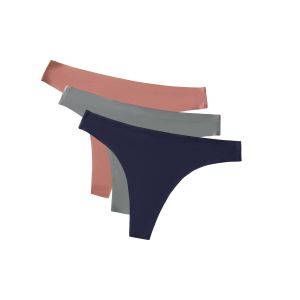 ชุดชั้นในผู้หญิงแบบจีสตริงผ้าไหมน้ำแข็ง 3 ชิ้น/ชุด เอวต่ำ สีพื้น ระบายอากาศได้ดี เซ็กซี่