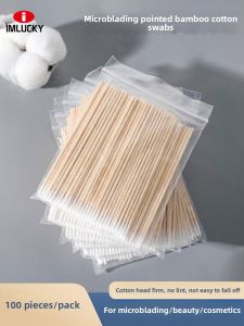 IMLUCKY | Disposable Sharp Tip Cotton Swabs Tattoo Eyebrow Makeup Remover Non shedding Beauty Salon Use Once Small Wood Stick
