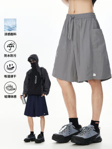 กางเกงขาสั้นผ้าไหมน้ำแข็งสำหรับผู้ชาย แห้งเร็ว 5 ชิ้น กางเกงชายหาดกันน้ำ กางเกงขายาวทรงตรง ทรงหลวม ฤดูร้อน 2025 กางเกงขายาวทรงตรง