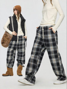 Turn Signal | Plaid Casual Warm Wide Leg Trousers