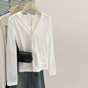 V-neck Ice Silk Hooded Long Sleeve Sun Protection T-Shirt