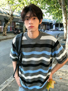 ZHUOCAN | American Stripe Mesh Breathable Short Sleeve T-Shirt