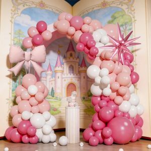  116Pcs Pink Princess-Themed Balloon Garland Arch Set Pink Bow Balloons Paired with Exploding Star Foil Balloons for Dreamy Princess-Themed Birthdays Weddings Bridal Showers Baby Showers and Anniversary Celebrations