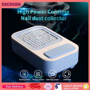 DECINIEE 60W Strong Suction Nail Dust Cleaner with Reusable Filter Lower Noise Wireless Vacuum Cleaner for Nails Polish Nail Tools