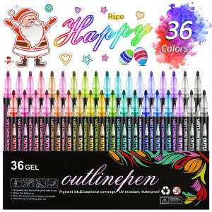 24-Color Set Dual-Line Outline Pen Dreamy Glitter Metal Fluorescent Marking Pen DIY Scrapbooking Highlighter Pen