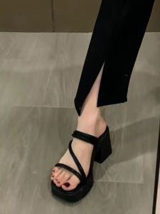 Fashionable Two-Way Wear High Heel Sandals Women Summer Outdoor Thick Bottom Wide Strap Slippers Casual High Heel Shoes
