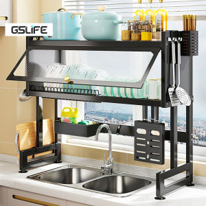 Lifinity Metal Dish Cabinet Rack Dustproof Over Sink Rack With Cabinet Door Multi-functional Plate Drying Storage Kitchen Organizer
