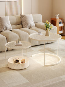 Modern Minimalist Fashion Glass Tea Table Round Shape Cream Wind Style Home Living Room Small Household Iron Table