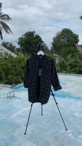 Kemeja Flanel Pria Lengan Panjang Hitam List Maroon