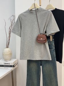 SUSHOUWANGE | High Collar Short Sleeve Loose Fitting T-Shirt
