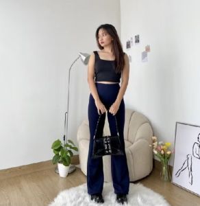 SUGA Flare Pants // Highwaist pants Model Terbaru Bahan Scuba Premium