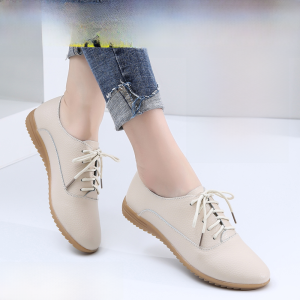 Genuine Leather Flat Bottom Casual Shoes Womens Fall Soft Bottom Flat White Shoes Leather Surface Casual Shoes Versatile Single Shoes
